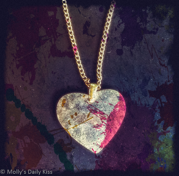 Stained and splatter love heart necklace